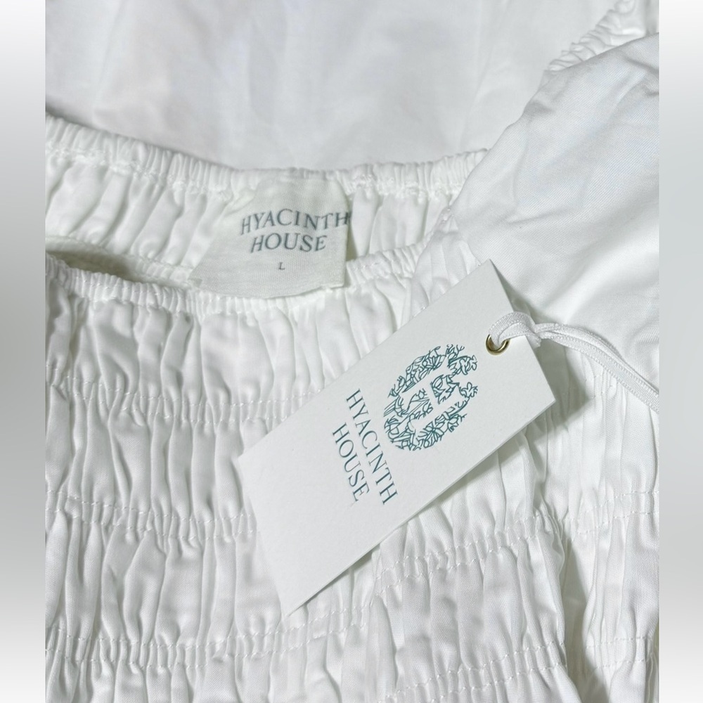 Hyacinth House Caterina Mini Dress NWT L White Cotton Smocked Puff Sleeve - Picture 7 of 11